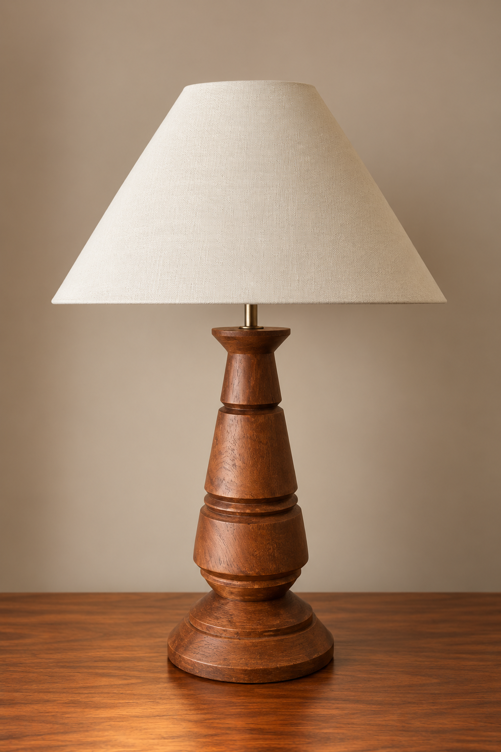 Wrook Lamp Teak Polish - Tapered Linen Shade